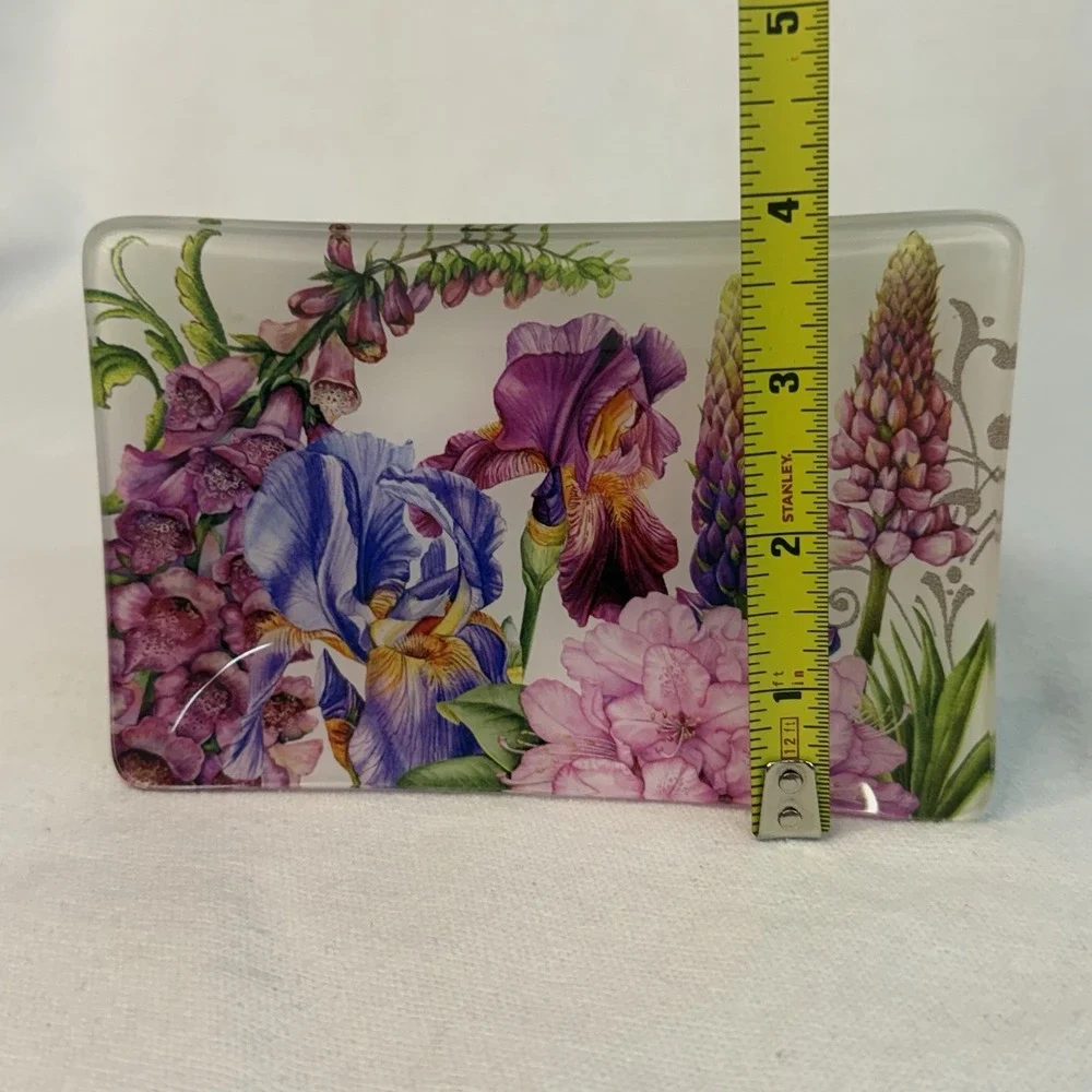 Michel Design Works Floral Glass Trinket Tray Jewelry Soap Dish Botanical
